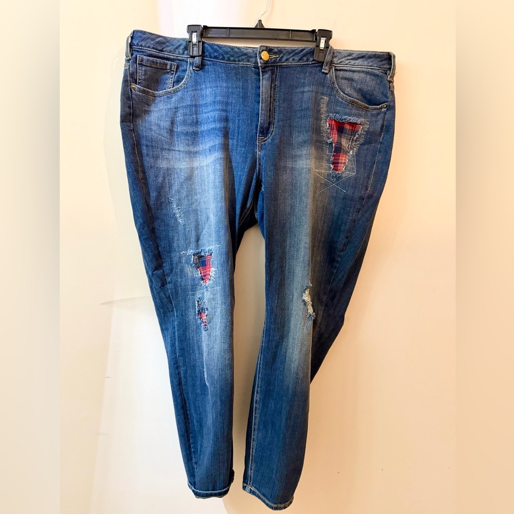 Lane Bryant Size 22 Distressed Blue Jeans with Plaid Accents - Picture 9 of 11